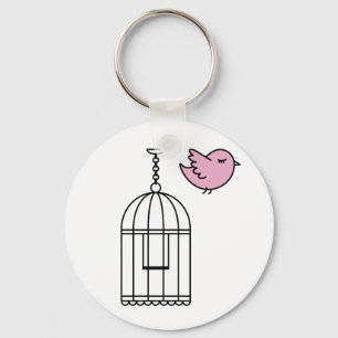 Chaveiro Pássaro e Birdcage cor-de-rosa