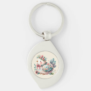 Chaveiro Pássaro Folclórico Floral com Charme Boho Pastel