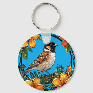 Chaveiro Pássaro Fracionado por Flores Vibrantes