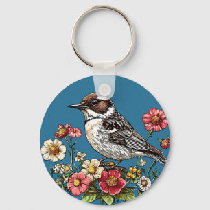 Chaveiro Pássaro Fracionado por Flores Vibrantes