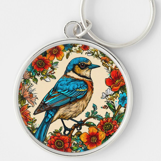 Chaveiro Pássaro lindamente ilustrado (Frente)