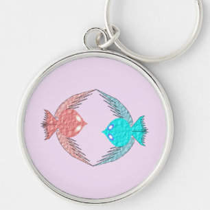 Chaveiro Pássaros de Amor Azuis e Rosa Bonitos
