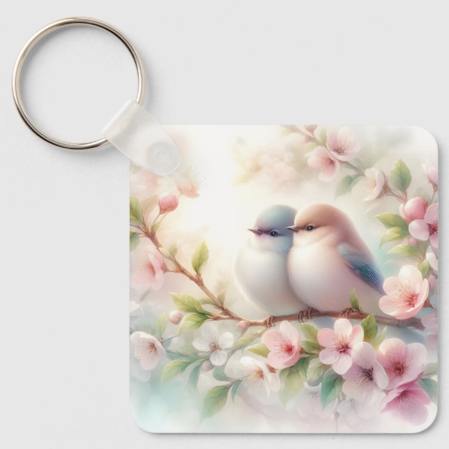 Chaveiro Pássaros de Amor da Primavera Flor de Cerejeira Fl (Frente)