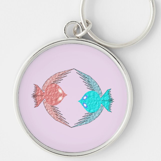 Chaveiro Pássaros de Amor, Rosa e Azul (Frente)