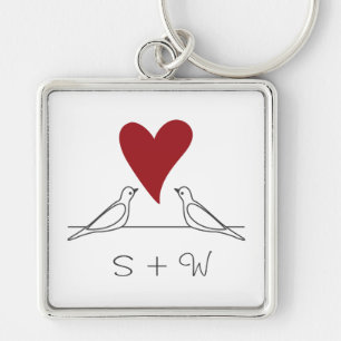 Chaveiro Pássaros de Amor Simples Moderno Monograma Coração