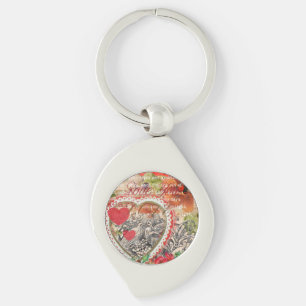 Chaveiro Pássaros do Amor Coração Arte Colagem Vermelha