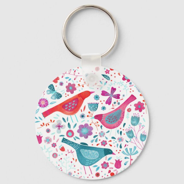 Chaveiro Pássaros e Flores Cores (Frente)