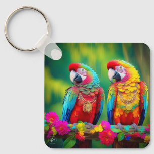 Chaveiro Pássaros Macaw Coloridos na Ramificação-67859