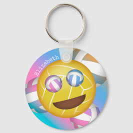 Chaveiro pastéis giros que sorriem cara de emoji de voleibo