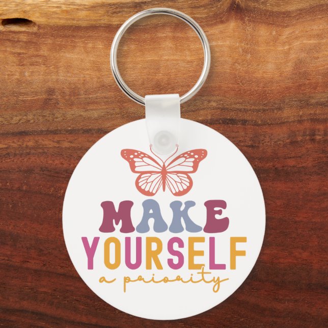 Chaveiro Pastel "Make Yourself a Priority" Self Care Graphi (Frente)