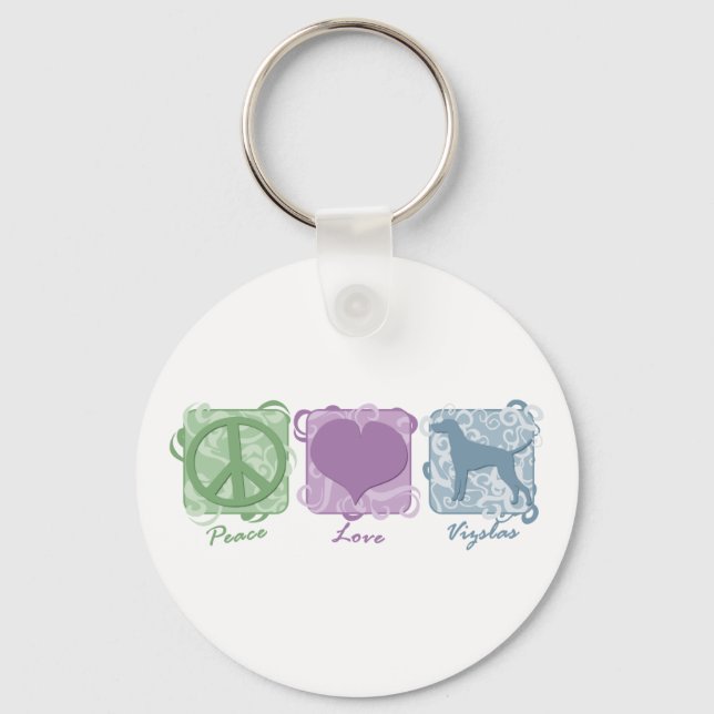 Chaveiro Pastel Peace, Love e Vizslas (Frente)