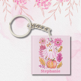 Chaveiro Pastel Pink Halloween Ghost with Custom Name