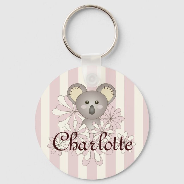 Chaveiro Pastel Pink Stripe Cute Baby Koala Personalizado (Frente)