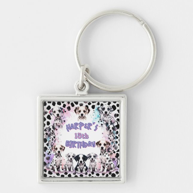 Chaveiro Pastel Purple Dalmatian Puppy Watercolor Birthday (Frente)