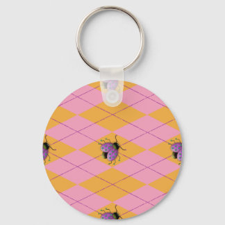 Chaveiro Pastel Rosa & Laranja Argyle Ladybug