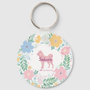 Chaveiro Pastel Rosa Shiba Inu Nome Personalizado com Grina