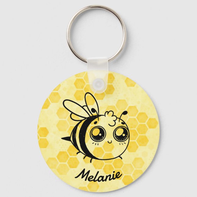 Chaveiro Pastel Yellow Honeycomb and Cute Bee Personalised (Frente)