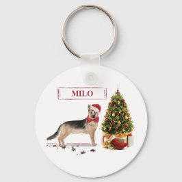 Chaveiro Pastor Alemão Cachorro de Natal Engraçado com Árvo