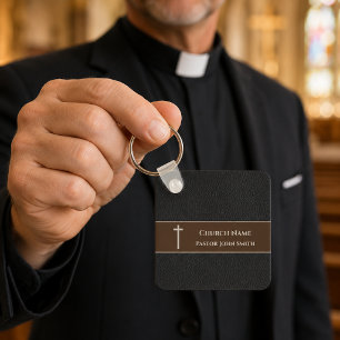 Chaveiro Pastor da Igreja Couro Preto Cristão