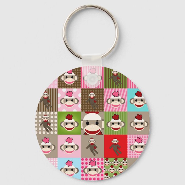 Chaveiro Patchwork Colorida Sock Monkey (Frente)