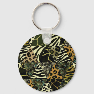 Chaveiro Patchwork Safari: Watercolor Animal Print.