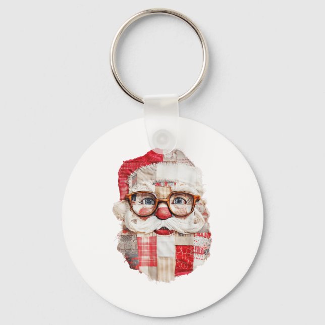 Chaveiro Patchwork Santa Claus Face Preppy Girly Christmas  (Frente)