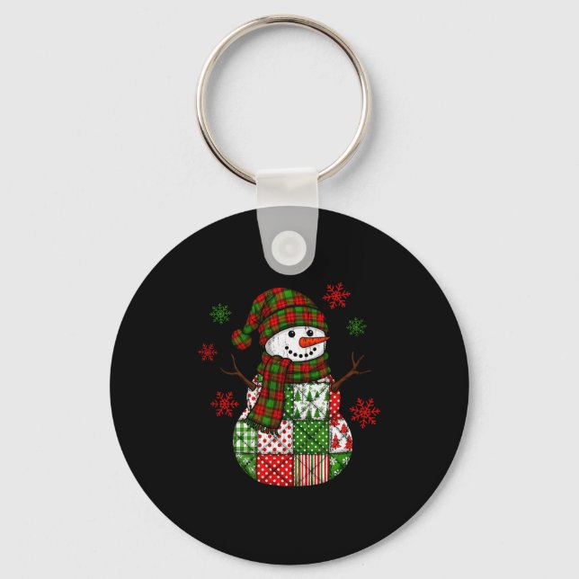 Chaveiro Patchwork Snowman, Retro Funny Christmas  (Frente)