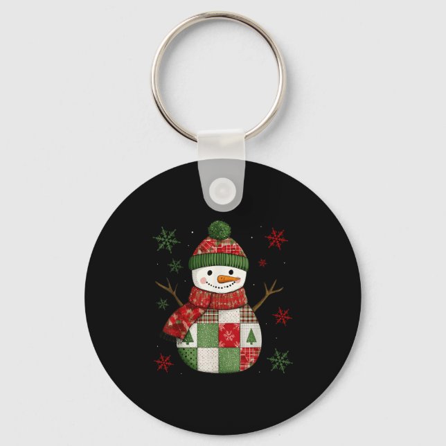 Chaveiro Patchwork Snowman Retro Funny Christmas Snowman Ho (Frente)