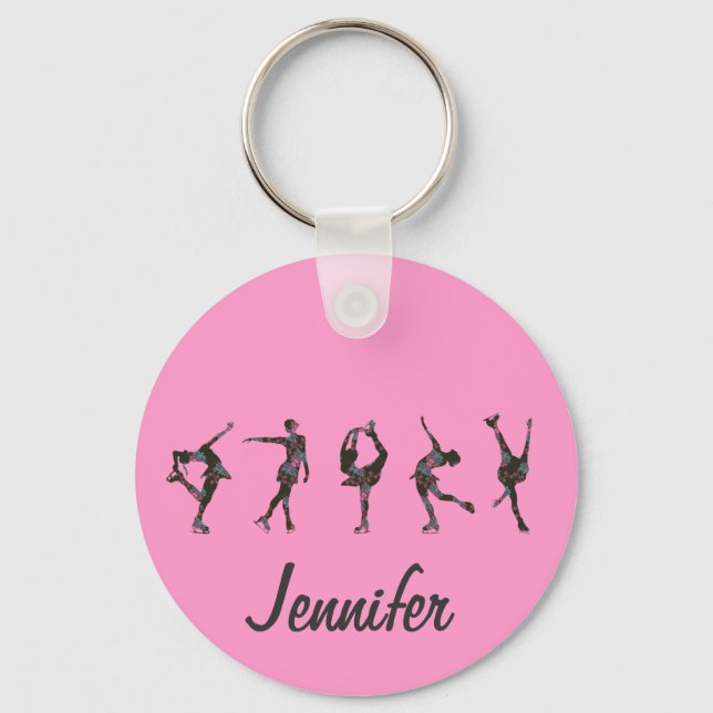 Chaveiro Patinadores de Figura, Rosa, Personalizar Cinza (Frente)