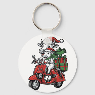 Chaveiro Patinete de Cavalgar Vaca de Natal Engraçado Desig