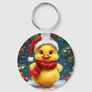 Chaveiro Patinho Amarelo Festivo com Chapéu de Papai Noel