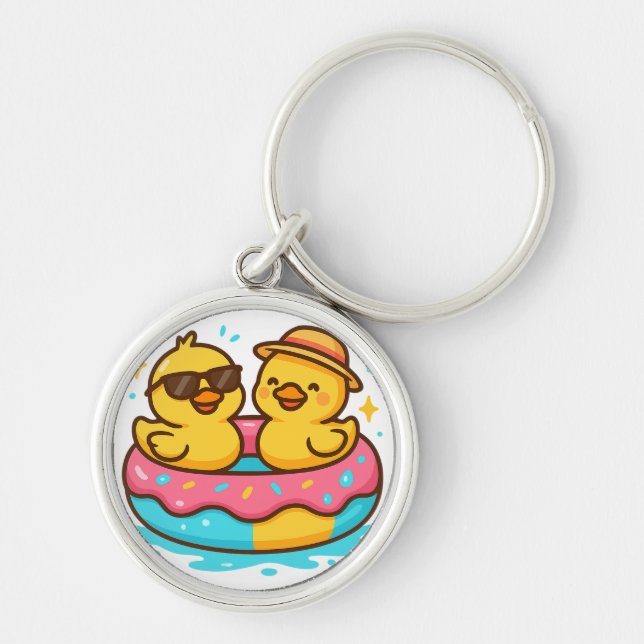 Chaveiro Pato Bonito em Floatie - Engraçado Verão Vibes T-S (Frente)