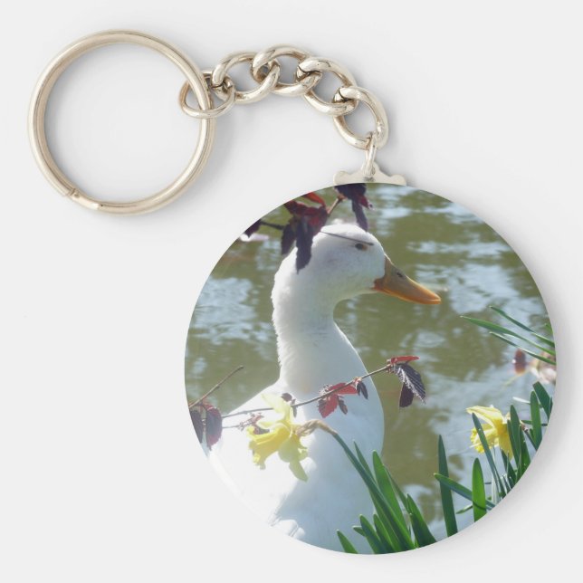 Chaveiro Pato Branco Em Daffodils Por Lake Keyring (Frente)