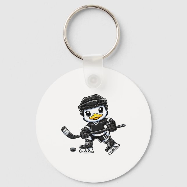 Chaveiro Pato Chibi Jogando Hóquei no Gelo Design Fofo  (Frente)