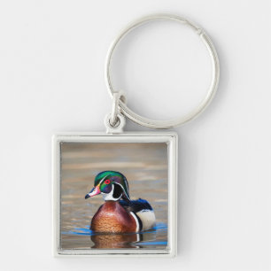 Chaveiro Pato de madeira num lago