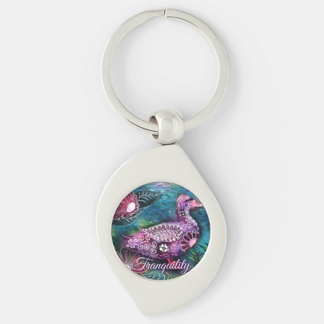 Chaveiro Pato Floral Caprichoso Roxo Azul Personalizado (Frente)