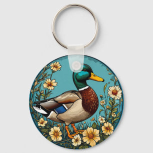 Chaveiro Pato-real Cercado por Flores Vibrantes em uma Cena