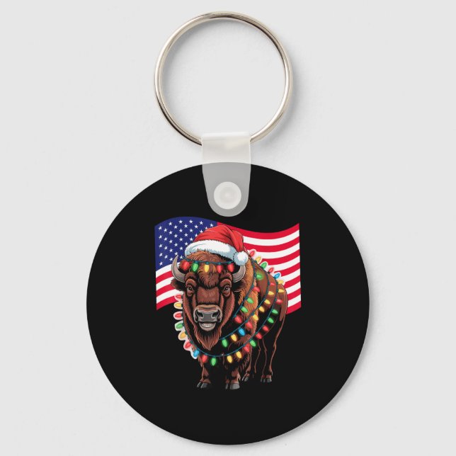 Chaveiro Patriotic Bison Buffalo Christmas Usa Flag Holiday (Frente)