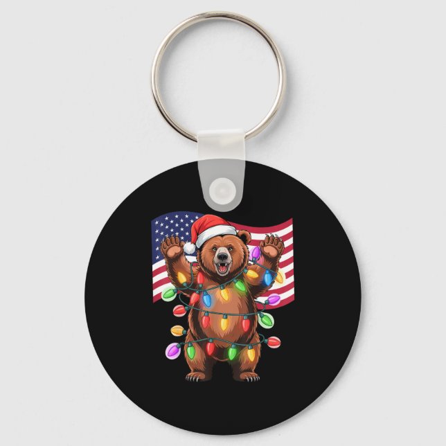 Chaveiro Patriotic Christmas Grizzly Bear Holiday Light San (Frente)