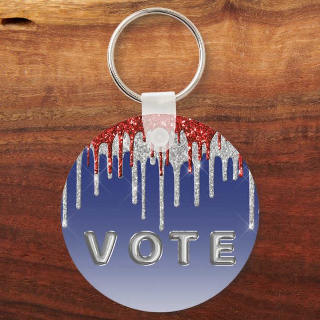 Chaveiro Patriotic Red White Glitter Drip Blue Vote (Frente)