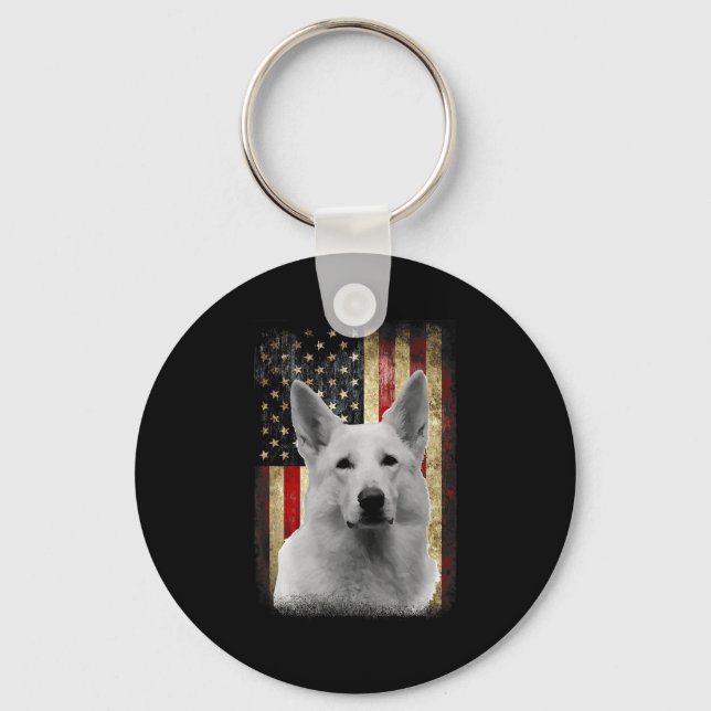 Chaveiro Patriotic White German Shepherd Flag American Usa  (Frente)