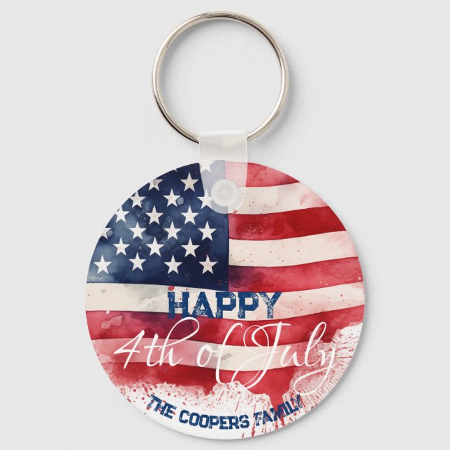 Chaveiro Patriótica American Flag Feliz 4 de julho Personal (Frente)