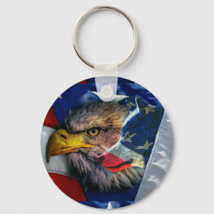 Chaveiro Patriótica Americana Flag Bald Eagle Wolf