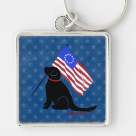 Chaveiro Patriótico Black Lab American Flag Key Chain Silve