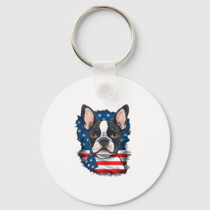 Chaveiro Patriótico Boston Terrier Dog Puppy American Flag 
