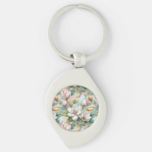 Chaveiro Pattern Elegant Magnolia Flowers (Frente)