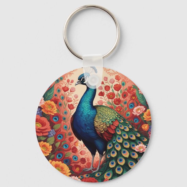 Chaveiro Pavão e flores (Frente)