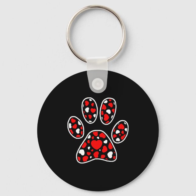 Chaveiro Paw Print Heart Pattern Valentines Day Cute Dog Pu (Frente)