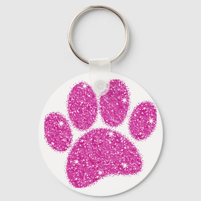 Chaveiro Pawprint Cachorro Rosa-Brilhante (Frente)