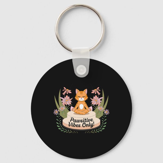 Chaveiro Pawsitive Vibes Only Poses de Yoga Kitten Amantes  (Frente)